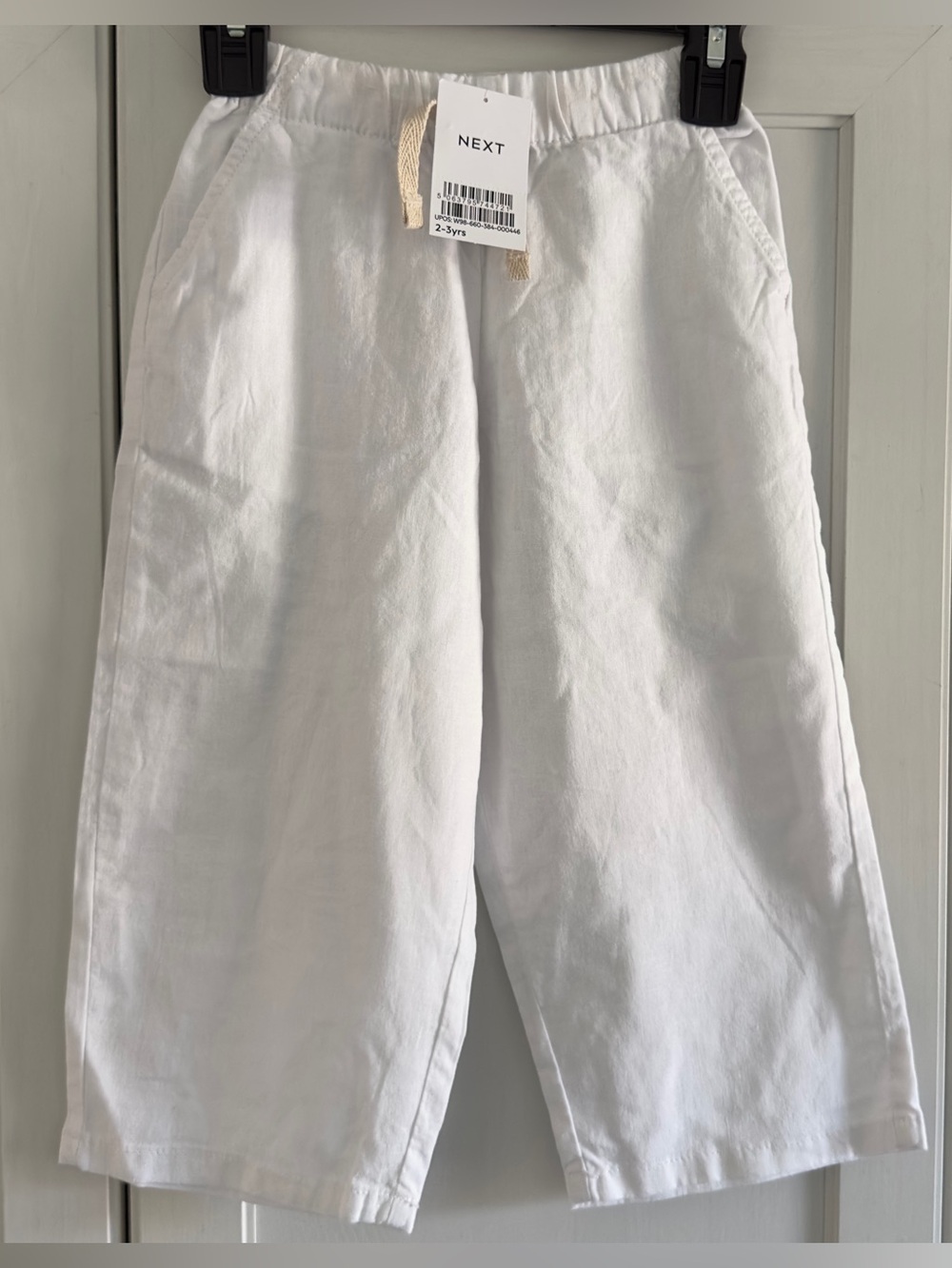 Next White Regular Fit Linen Blend Pull on Trousers Size 2-3 Years